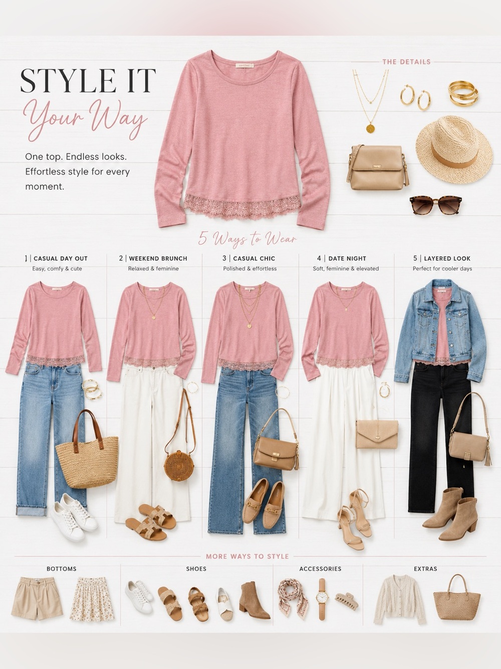 Lauren Conrad Dusty Rose Lace-Hem Long Sleeve Top - S - Picture 2 of 4